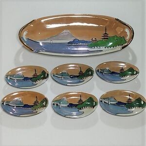 Vintage Handpainted Lusterware Celery Tray & Salts Made in Japan